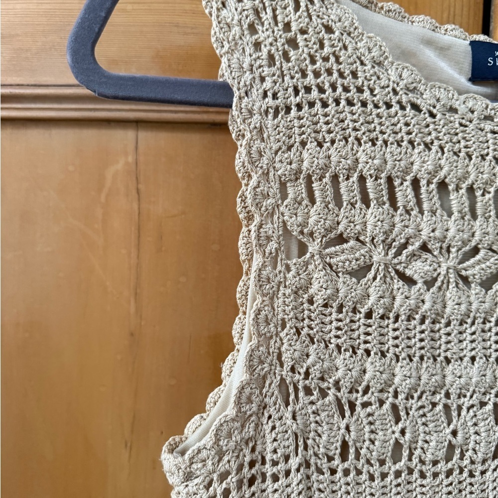 Jones New York Signature crochet lace overlay tank top in beige petite small EUC - Picture 6 of 7